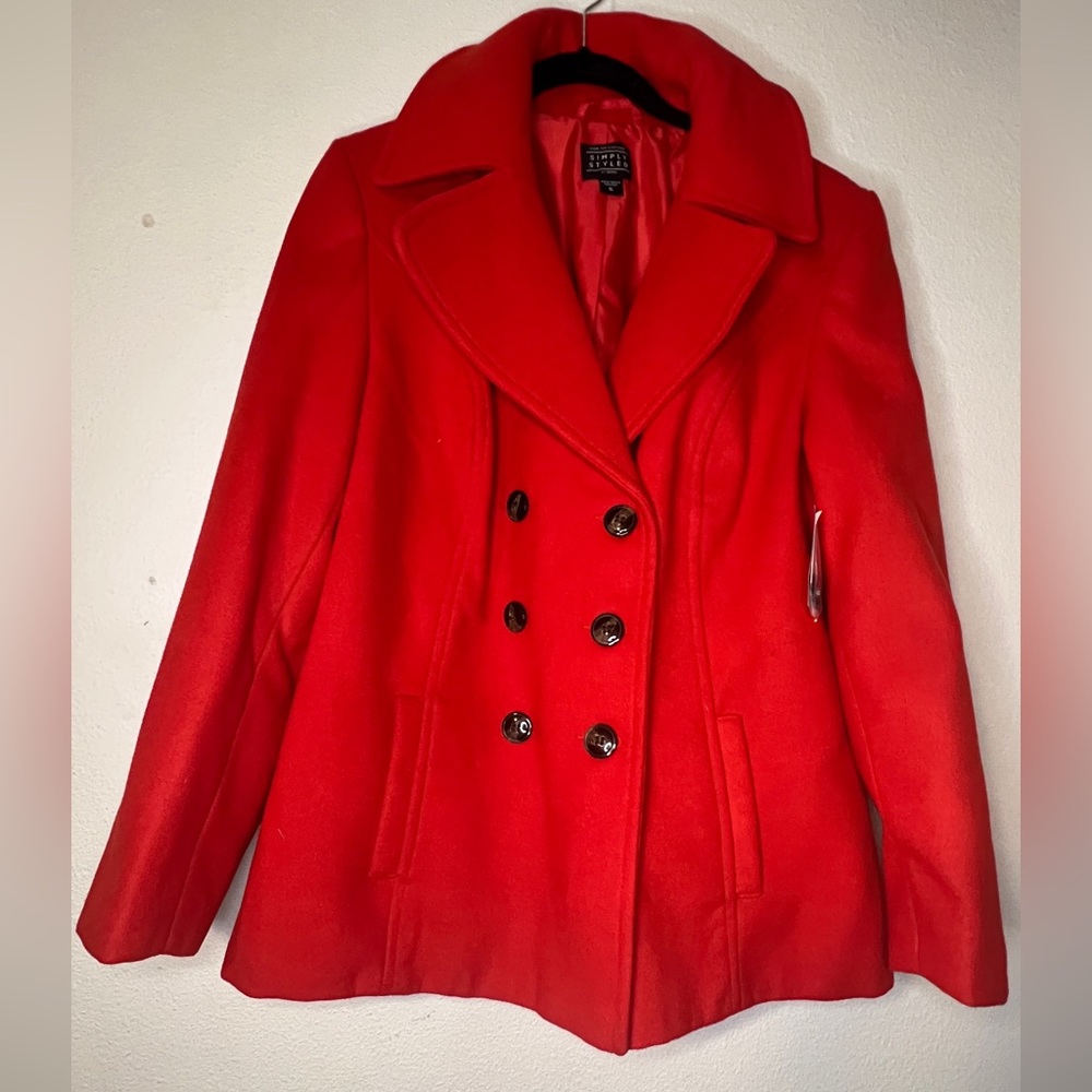Red wool pea coat